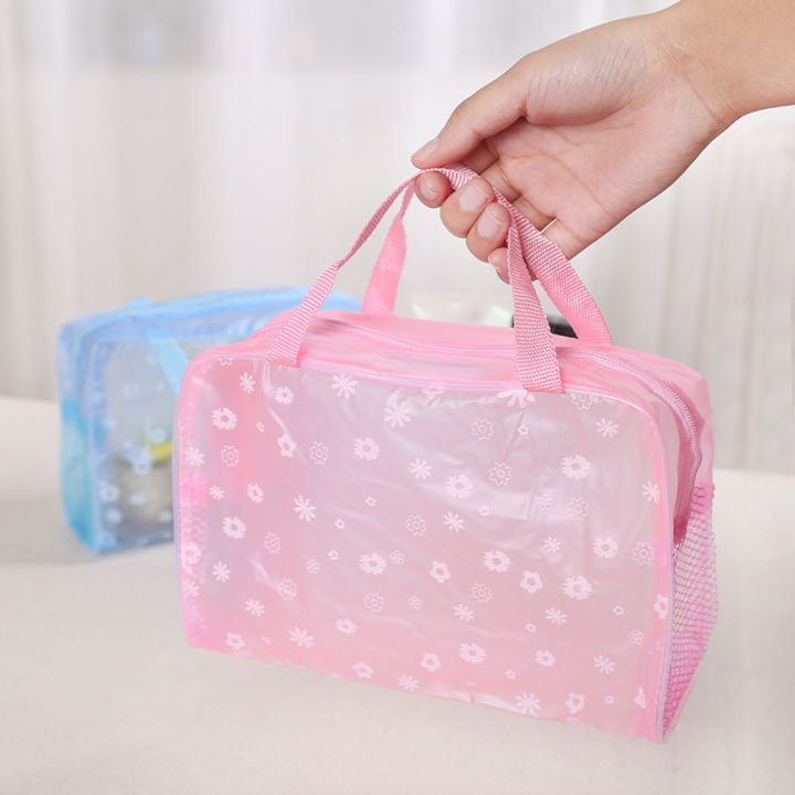 home007-กระเป๋าพลาสติกกึ่งใส-กระเป๋าพลาสติกแบบมีซิปรูด-สำหรับใส่ของในห้องน้ำ-มีหูหิ้ว-ถือได้สะดวก