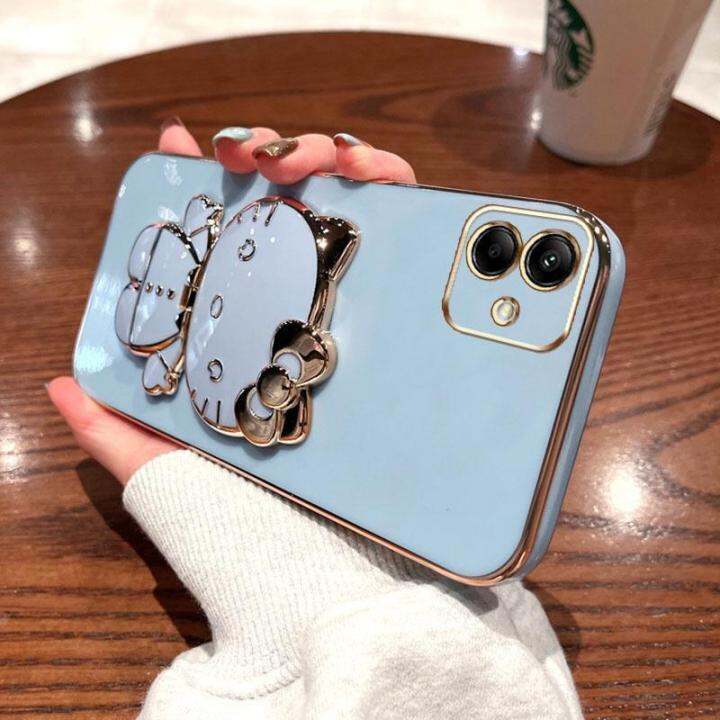 folding-makeup-mirror-phone-case-for-samsung-galaxy-a03-a04-a04e-case-fashion-cartoon-cute-cat-multifunctional-bracket-plating-tpu-soft-cover-casing