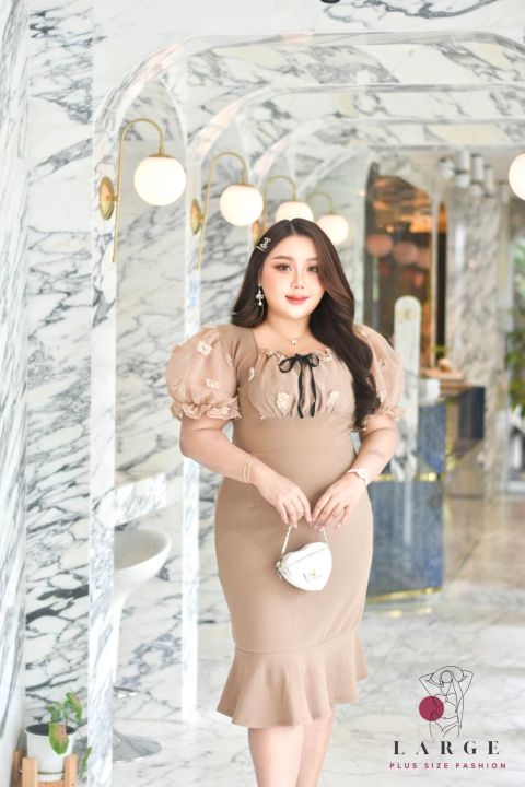 style-plus-size-dress-ds04-ชุดเดรสสาวอวบ-บาร์บี้-ปอม-ปอม-l40-43-ชุดแฟชั่นผู้หญิง-ชุดเดรสยาว-ชุดผู้หญิง-ชุดสาวอวบ-แบรนด์ไทย