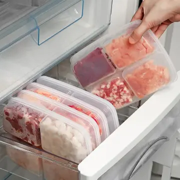 2pcs Refrigerator Storage Box, Food Grade Plastic Freezer Organizer Bin  With Divider And Seal Lid, For Meat, Vegetables, Ice Cream Storage