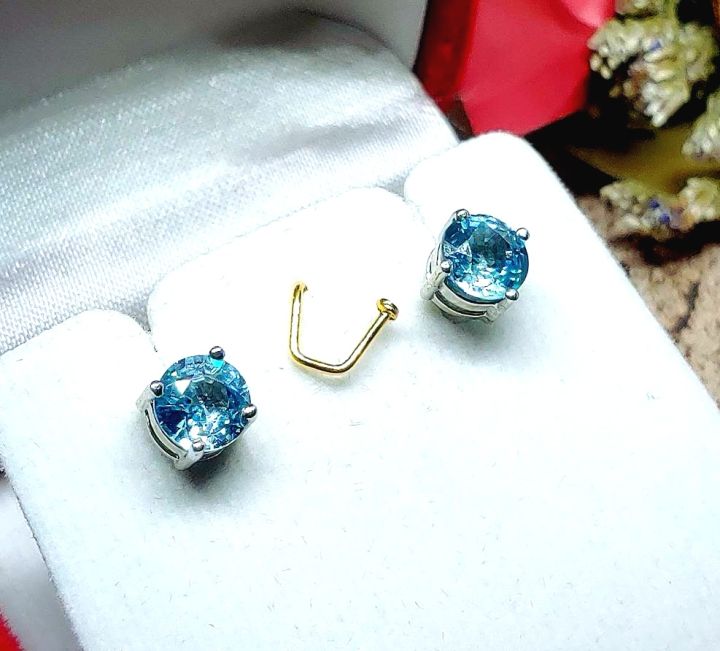 ต่างหูพลอยแท้-พลอยบลูโทแพส-blue-topaz-เรือนเงินแท้-925