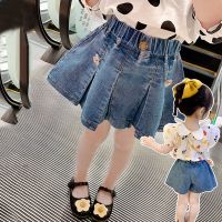 BaiLe Girls wide-leg shorts summer 2021 new foreign style Korean wild denim skirt girls skirts fashion culottes