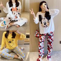 Disney Girl Daisy Printed Spring and Autumn Bag Pajamas Women Cute Cartoon Long Sleeve Long Pants Homewear Set Pajamas