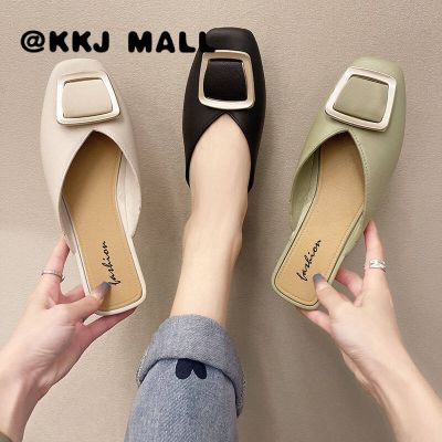 KKJ MALL Ladies Slippers 2021 Summer New Style Ins Fashion Sandals Korean Fashion All-match Square Toe Lazy Shoes