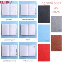 Bengru A5 2024วาระการประชุมหนังสือที่มีปฏิทินกระเป๋าไดอารี่การวางแผนรายสัปดาห์สมุดโน้ตแบบพกพาสำนักงานโรงเรียน