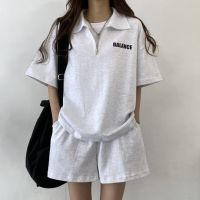 Short Suit with Shorts for Women Summer Shorts + Polo Shirt Sets Oversized Fashion Outfit Suit 2023 Streetwear Tracksuit Woman Towels