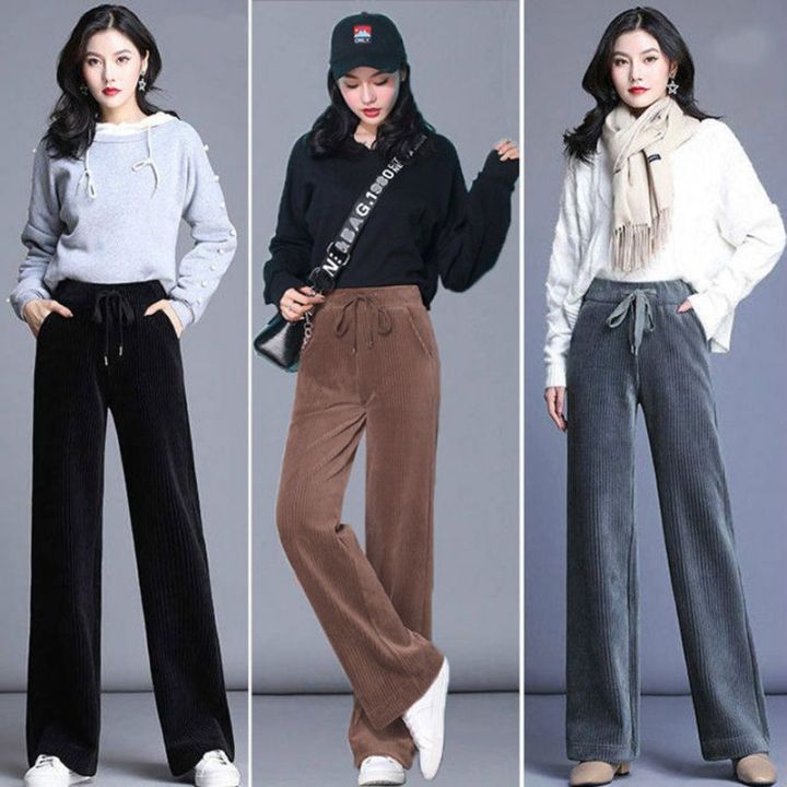 Womens Ladies Corduroy Pants Trousers Loose Casual High Waist