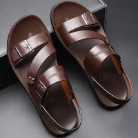 Outdoor Mens Sandals Summer Genuine Leather Sandals Men Original Breathable Sandals Footwear Soft Leather Metal Men Slippers