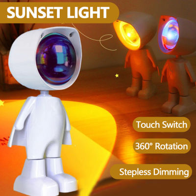 【คลังสินค้าพร้อม】 Rainsand LED Spaceman โคมไฟพระอาทิตย์ตกนักบินอวกาศ Sunset Lamp Rainbow Projection Night Light 360 ° Rotation Never Sets Projection Lamp W Telescopic Stand