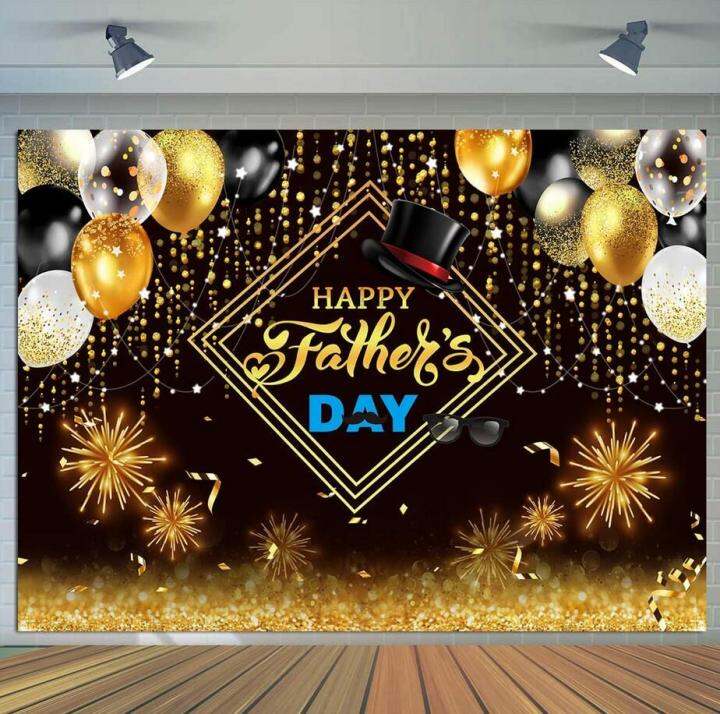 Happy Father's Day Backdrop Gold and Black Balloons Thanks Dad Theme ...