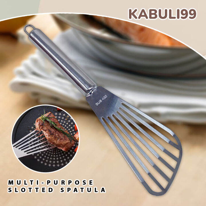 MultiPurpose Stainless Steel Slotted Spatula Fish Turning Kitchen Tool
