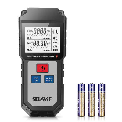 Selavif EMF Meter Electromagnetic Field Radiation Detector-Handheld Digital LCD Backlight EMF Detector for Home Office Outdoor Inspection with Sound-Light Alarm-Silver Black
