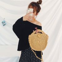 New Women Round Rattan Wicker Straw Crossbody Beach Bag