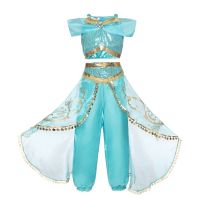 Girl Aladdins Lamp Jasmine Princess Costumes Cosplay For Children Party Belly Dance Dress Clothing Sets