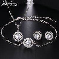 2018 Classic Round Zirconia Earings Bracelet and Necklace Jewelry Sets For Women Silver Color Nigerian Wedding Jewelry Set AS158