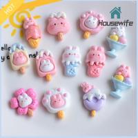 HOUSEWIFE SPACE 24pcs Cabochons หลังแบน ไอศกรีมเรซินรูปกระต่าย อุปกรณ์เสริมเสริม การตกแต่งตกแต่ง ชิ้นส่วนเครื่องประดับ DIY มินิมินิ สีสันสดใส กิ๊บติดผม