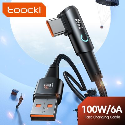 Toocki 100W Elbow USB Type C Cable Fast Charging Cable 6A for Xiaomi Redmi Samsung Huawei Realme Quick Charge Cord With Light Cables  Converters
