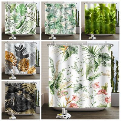 Tropical Green Plant Palm Leaf Shower Curtains Bathroom Curtain Frabic Waterproof Polyester Bathtub Screen with Hooks 180x240