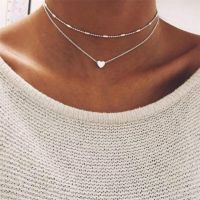 TOBILO Tiny Heart Choker Necklace for Women Silver Color Chain Smalll Heart Pendant Necklace Bohemian Chocker Necklace Jewelry