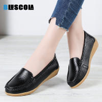 BLUESCOLA รองเท้าส้นเตี้ยสำหรับผู้หญิง Sepatu Pantofel Kulit แท้สไตล์เกาหลีรองเท้า Slip On Perempuan ส้นเตี้ยระบายอากาศได้ดีรองเท้าคลาสสิกแฟชั่น