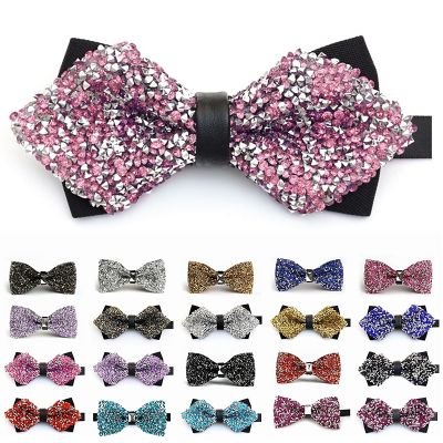 Rhinestone Bow Tie For Men Shining Crystal Collar Bowtie Luxury Wedding Banquet Party Bling Butterfly Knot Bridegroom Bow Ties