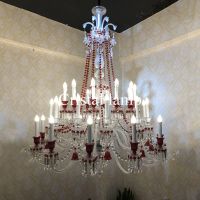 ETXRed Ceiling Crystal Chandelier Hotel Lobby Hanging Lighting Fixture Indoor Room Lamp