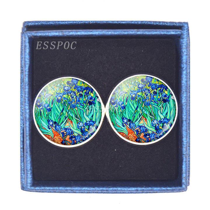 van-gogh-ภาพวาดแก้ว-cufflinks-starry-night-sunflower-ชุด-cuff-links-ชายอุปกรณ์เสริมสามีของขวัญวันเกิด-yrrey