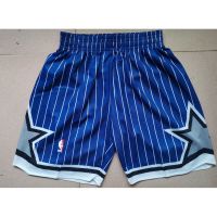 new NBA men’s Orlando Magic Anfernee Hardaway Tracy McGrady Shaquille ONeal embroidery basketball shorts pants Blue stripes