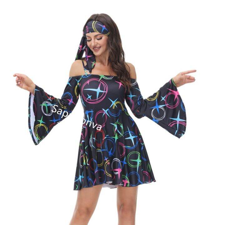 Hippye Disco Fancy Dress Outfit Set 60s 70s 80s 90s Plus Size Halloween  Costumes for Women Clothes Party Adult Vintage Carnival | Lazada