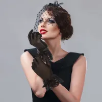 Dudu SHOP ถุงมือตาข่ายสำหรับผู้หญิง,ถุงมือสั้น Great Gatsby ชุดงานปาร์ตี้1920S 1920S
