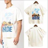 RHUDE New Oversize Coconut Racing Letter Print Couple Short Sleeve T-shirt