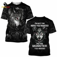 (All sizes are in stock)   2023 New Mens T-shirt Wolf Print Summer Sweatshirt O-Neck Casual Short Sleeve Shirt Oversized Daily Sweatshirt Cheap Mens Clothing  (You can customize the name and pattern for free)