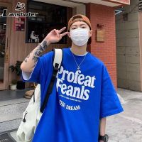 Lansboter เสื้อยืดผู้ชายแฟชั่นแขนสั้นผู้ชาย,เสื้อแขนสั้นพิมพ์ลายโมโนแกรมทรงหลวม