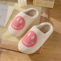 ✳☌♝ Smile Face Warm Winter House Fur Slippers for Women Cute Smile Pattern Fluffy Soft Plush Bedroom Home Ladies Cotton Female Shoes