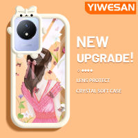 YIWESAN เคสสำหรับ VIVO Y02 Y11 Y02A เคสการ์ตูนแฟชั่นสวยงามเคสโทรศัพท์สำหรับหญิงสาวน่ารักสร้างสรรค์เคสเลนส์กล้องถ่ายรูปสัตว์ประหลาดน้อยโปร่งใสกันกระแทกเคสซิลิโคนนิ่ม