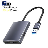 ME【ready Stock】Usb 3.0 To Dual Hdmi-Compatible Adapter 4-In-1 Audio Converter Usb Hub 3.5Mm Audio Compatible For Windows 7/8/10