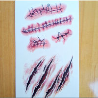 [huguosheng] wangyongh 3xHalloween 3D Zombie Scars Tattoo With Fake Scab Blood Sticker Costume Makeup