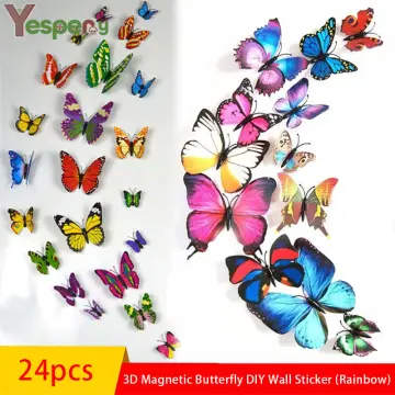 12Pcs Luminous Double Layer 3D Butterfly Wall Stickers Home Room Decor  Butterflies For Wedding Decoration Magnet Fridge Decals
