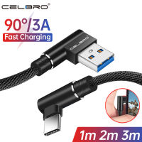 90องศา Usb Type C Fast สายชาร์จ2M 3M มุมขวา Charger Tipe ข้อมูลศัพท์สายไฟสำหรับ Samsung S21 Xiaomi 12 Oneplue 9