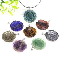 1.3" Natural Crystals Gemstone Rose Flower Center Stone Pendants Necklace Jewelry Reiki Gem Love Beads Jewelry DIY Gifts