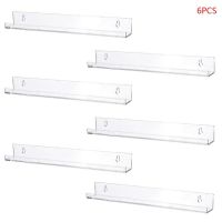 6pcs Clear Acrylic Invisible Floating Bookshelf Storage Rack Wall Ledge Display