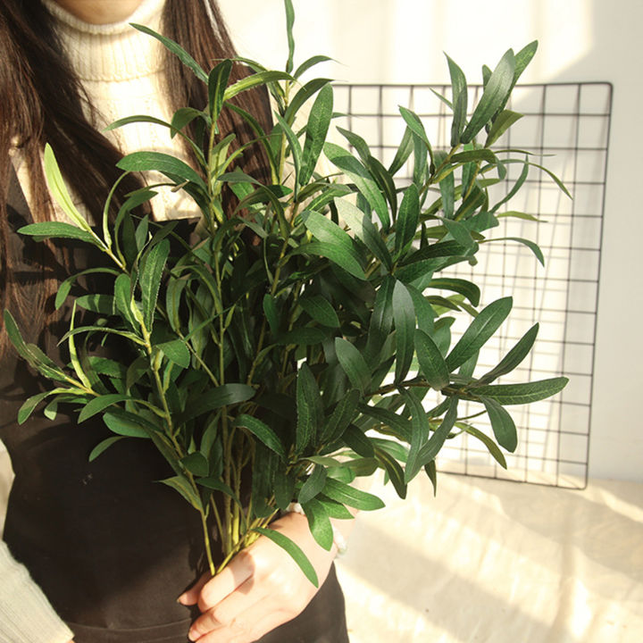 sanwood-ดอกไม้ประดิษฐ์ซีดจาง-faux-ตกแต่งดอกไม้ผ้าไหมพืชสีเขียวจำลองกิ่งโอลีฟสำหรับตกแต่ง