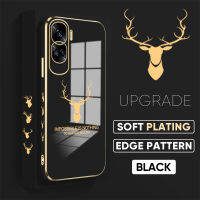 เคส PMP สำหรับ Honor 90 5G 90 Lite 5G ฟรีสายคล้องเคสรูปการ์ตูนกวางเรนเดียร์ ELK Deer ที่ใช้ตกแต่งภายนอกขอบสี่เหลี่ยมชุบเคสโทรศัพท์เคสโทรศัพท์นิ่มสุดหรู