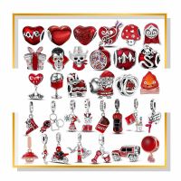 New  925 Sterling Silver Red Color Charm Skull Mushroom Heart Bead For Pandora plata de ley 925 Original DIY Bracelet Jewelry