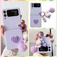 ?【เคสฝาพับ】เคสโทรศัพท์รูปหัวใจความรักติดเพชรสีสำหรับ Samsung Galaxy Z Flip 3 4 ZFlip4 Z Flip3 5G พับได้ป้องกันขนกันกระแทกสร้อยข้อมือด้านหลัง