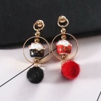 [COD] diy mobile phone shell alloy large circle ceramic lucky cat ball pendant handmade accessories