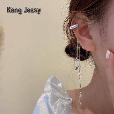 Kang Jessy ต่างหูแฟชั่นสไตล์เกาหลีแบบเรียบง่ายมีเอกลักษณ์เฉพาะตัวต่างหูติดพู่คริสตัลประดับเพชรต่างหูดีไซน์เรียบหรูที่นิยมในโลกออนไลน์