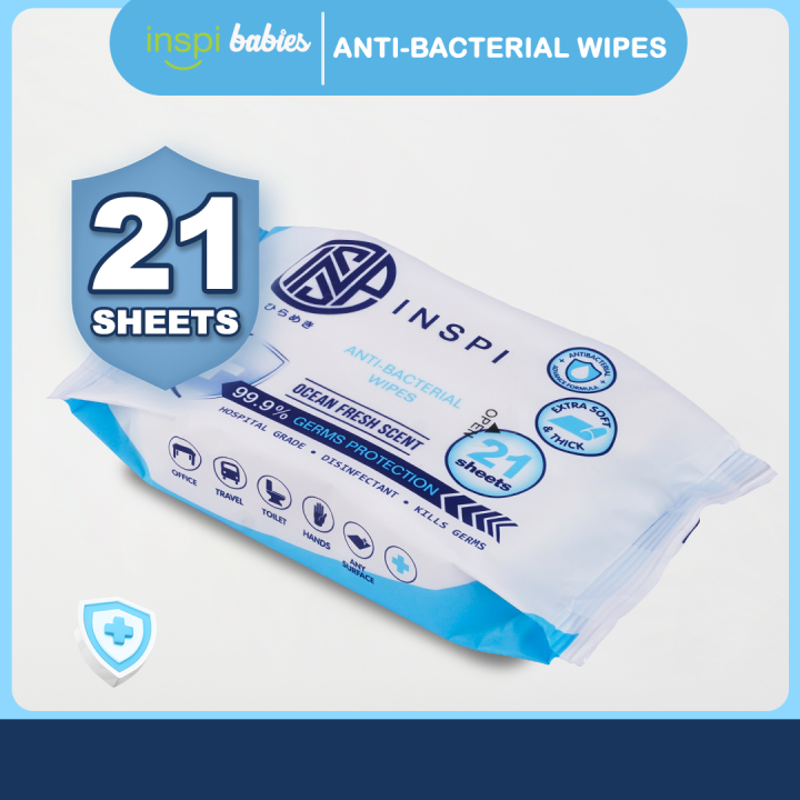 INSPI Babies Antibacterial Wipes 21 Sheets Multipurpose Essential Daily