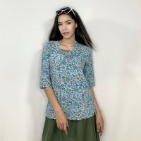 เสื้อ 3/4 พิมพ์ลาย (สีเขียว) / Neck 3/4 Sleeve Print Top (Green)