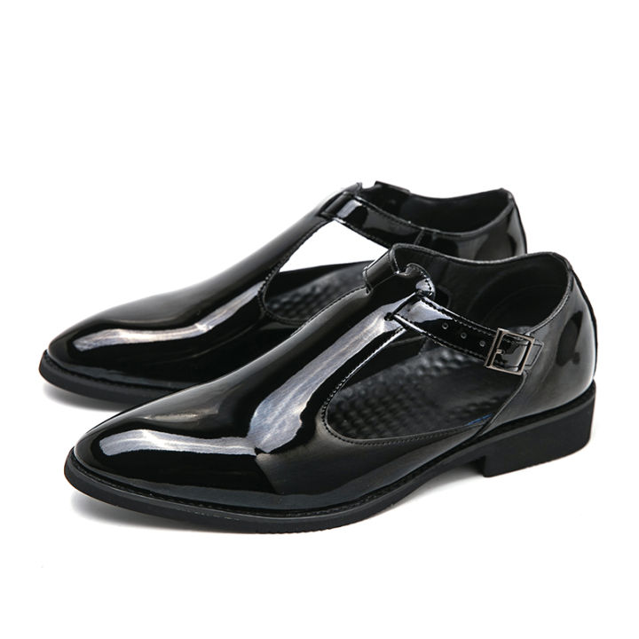 สายรัดรองเท้าชุดเดรสรัดรองเท้าแตะสำหรับผู้ชาย-รองเท้าทางการสำหรับผู้ชายหนังลำลองฤดูร้อนสีดำ